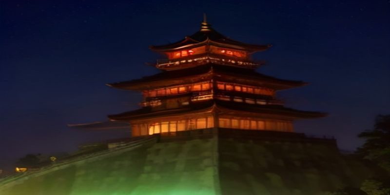 日本城市街道夜景，霓虹灯光与现代建筑交融，呈现浓郁的伦理日本影视文化氛围，画面色调青蓝